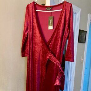 Voodoo Vixen red velvet wrap dress, L, NWT
